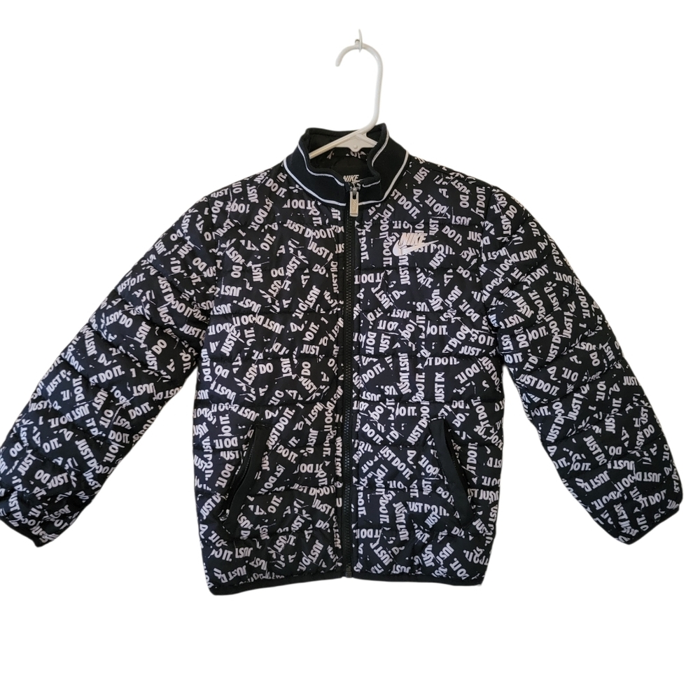 Nike Kids Black Puffer Jacket with White Logo Print